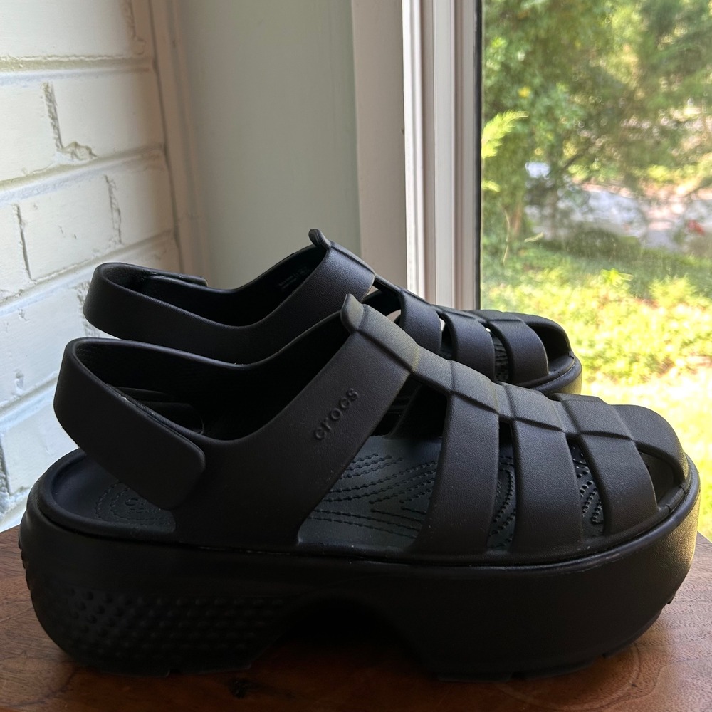 Crocs Stomp Platform Fisherman Sandal Black Women's 9 Chunky Alt Comfort Retro - Picture 5 of 7
